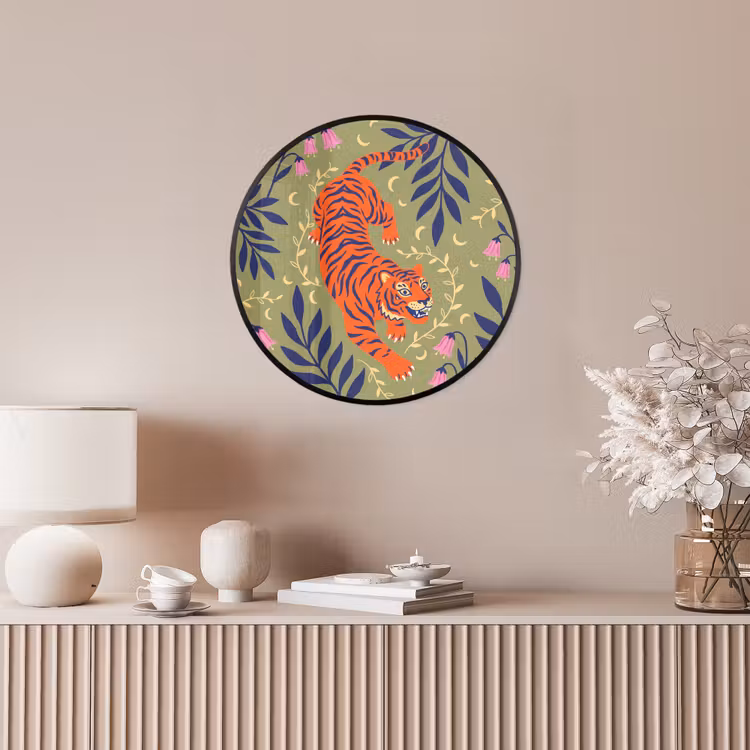 Ronde fotolijst - Tijger - Bladeren - Dieren - Illustratie - Oranje — 5