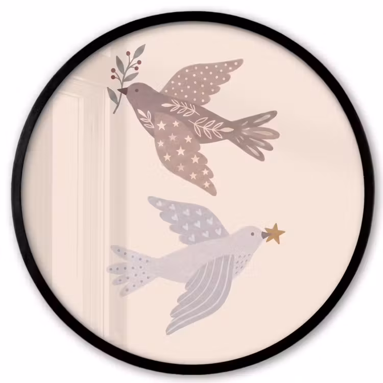 Ronde fotolijst - Vogel - Bessen - Natuur - Modern - Beige — 1