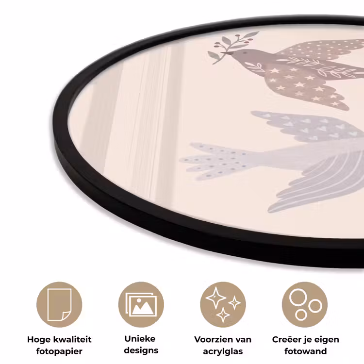 Ronde fotolijst - Vogel - Bessen - Natuur - Modern - Beige — 2