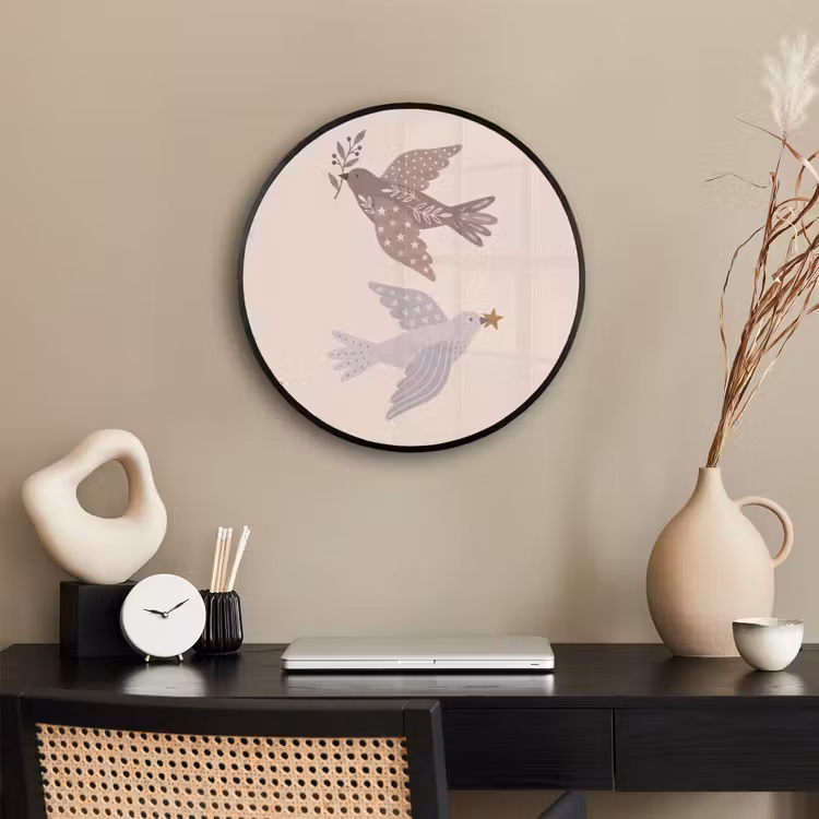 Ronde fotolijst - Vogel - Bessen - Natuur - Modern - Beige — 3