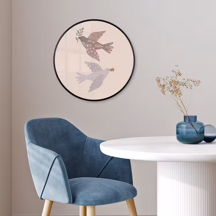 Ronde fotolijst - Vogel - Bessen - Natuur - Modern - Beige — 4