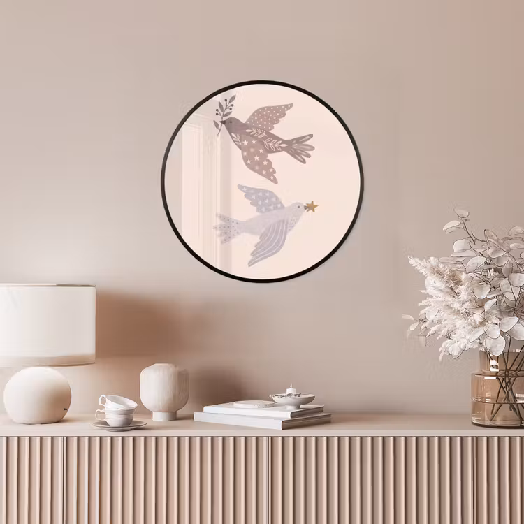 Ronde fotolijst - Vogel - Bessen - Natuur - Modern - Beige — 5