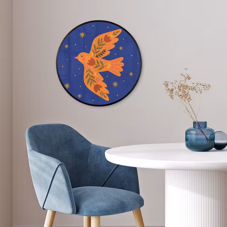 Ronde fotolijst - Vogel - Bloemen - Decoratief - Oranje - Blauw — 4