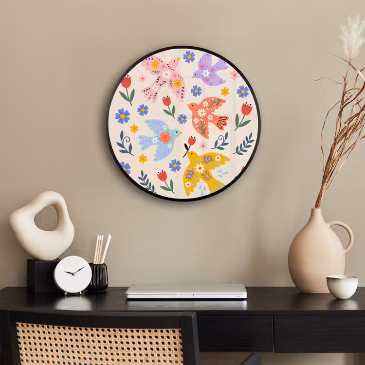 Ronde fotolijst - Vogel - Bloemen - Folk - Kleurrijk - Dieren — 3