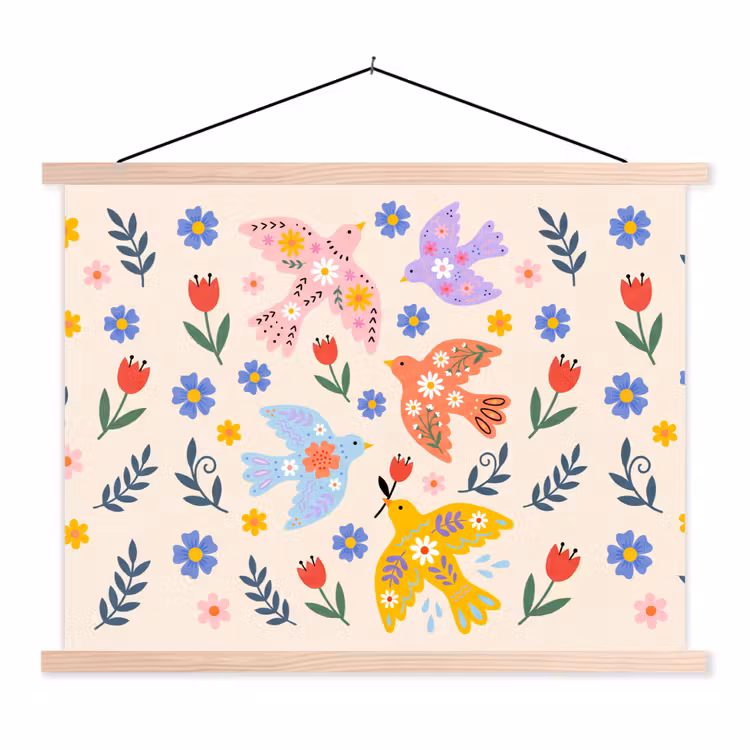 Schoolplaat - Vogel - Bloemen - Folk - Kleurrijk - Dieren — 1