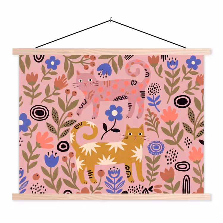 Schoolplaat - Kat - Bloemen - Dieren - Modern - Roze — 1