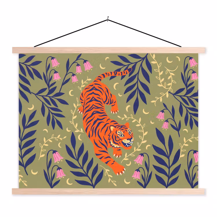 Schoolplaat - Tijger - Bladeren - Dieren - Illustratie - Oranje — 1