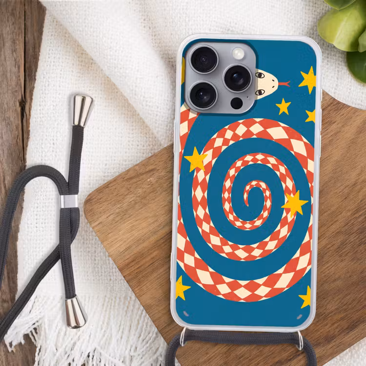 Telefoonhoesje met koord - Slang - Spiraal - Dieren - Illustratie - Rood — 3