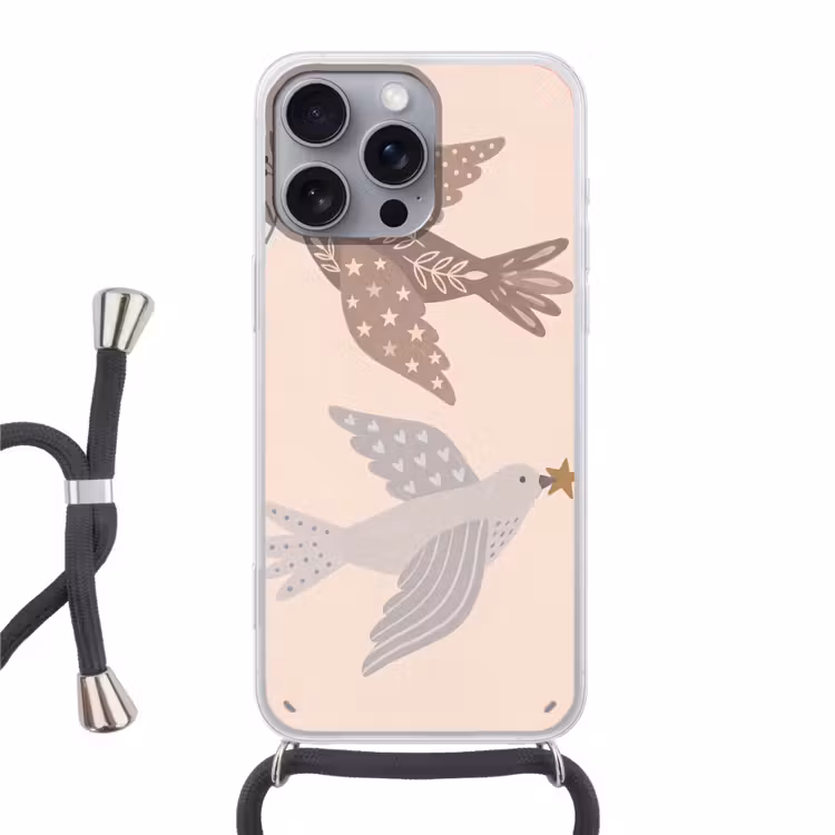 Telefoonhoesje met koord - Vogel - Bessen - Natuur - Modern - Beige — 1