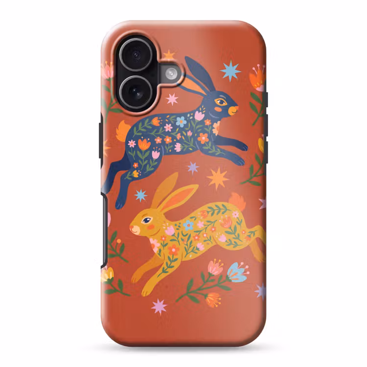 Telefoonhoesje Toughcase - Konijn - Bloemen - Folk Art - Kleurrijk - Dieren — 1
