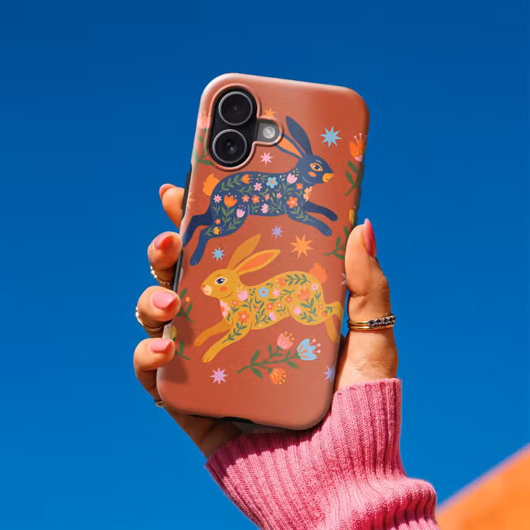 Telefoonhoesje Toughcase - Konijn - Bloemen - Folk Art - Kleurrijk - Dieren — 2