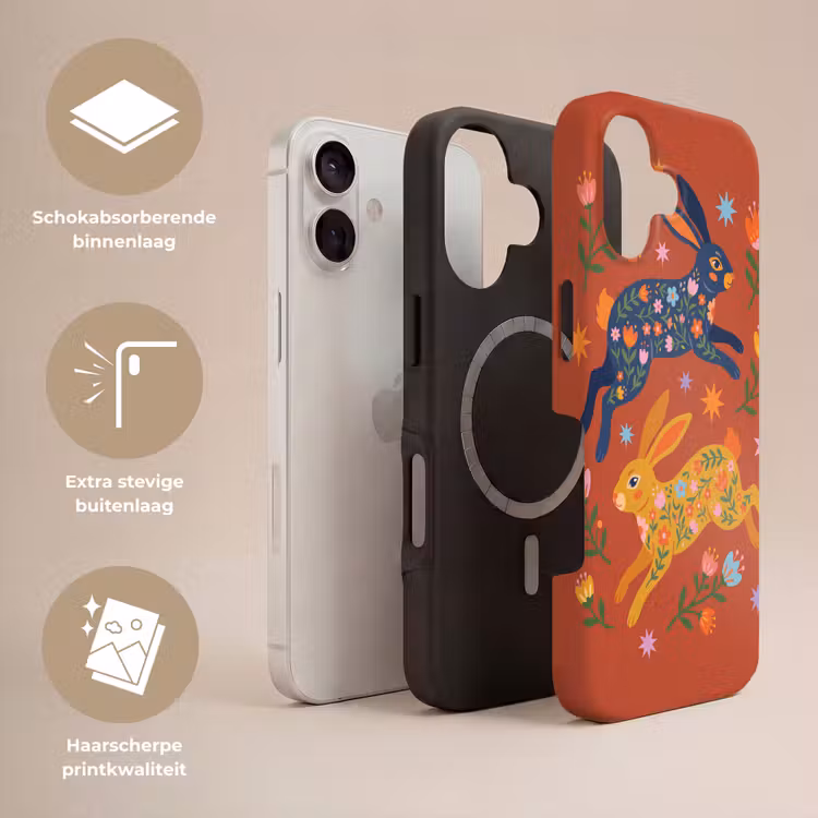 Telefoonhoesje Toughcase - Konijn - Bloemen - Folk Art - Kleurrijk - Dieren — 3