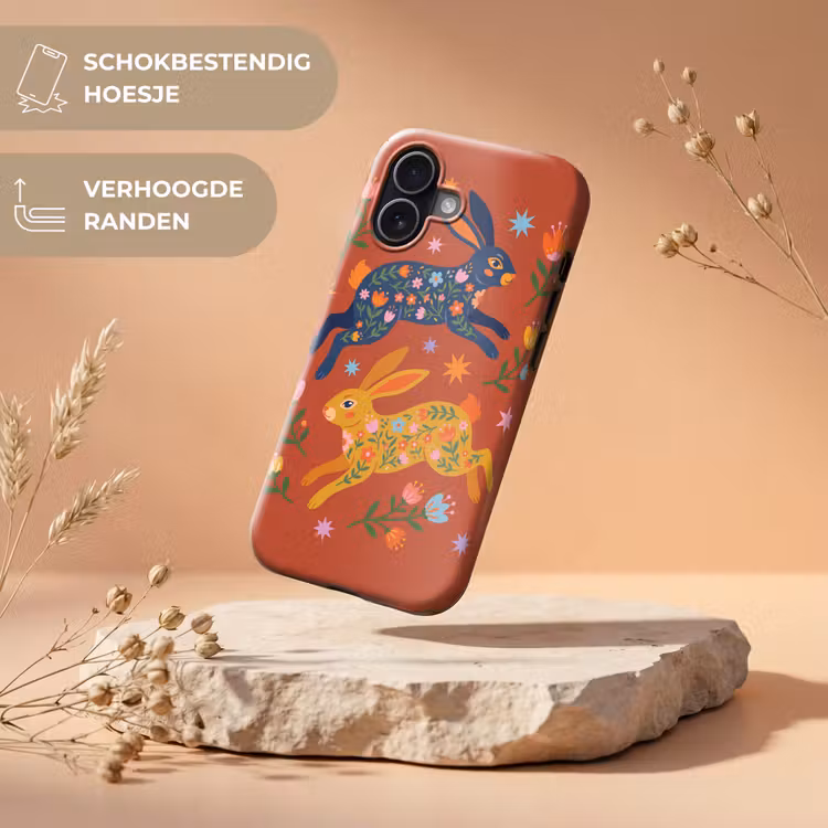 Telefoonhoesje Toughcase - Konijn - Bloemen - Folk Art - Kleurrijk - Dieren — 5