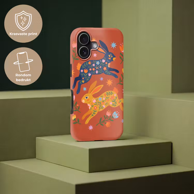 Telefoonhoesje Toughcase - Konijn - Bloemen - Folk Art - Kleurrijk - Dieren — 7