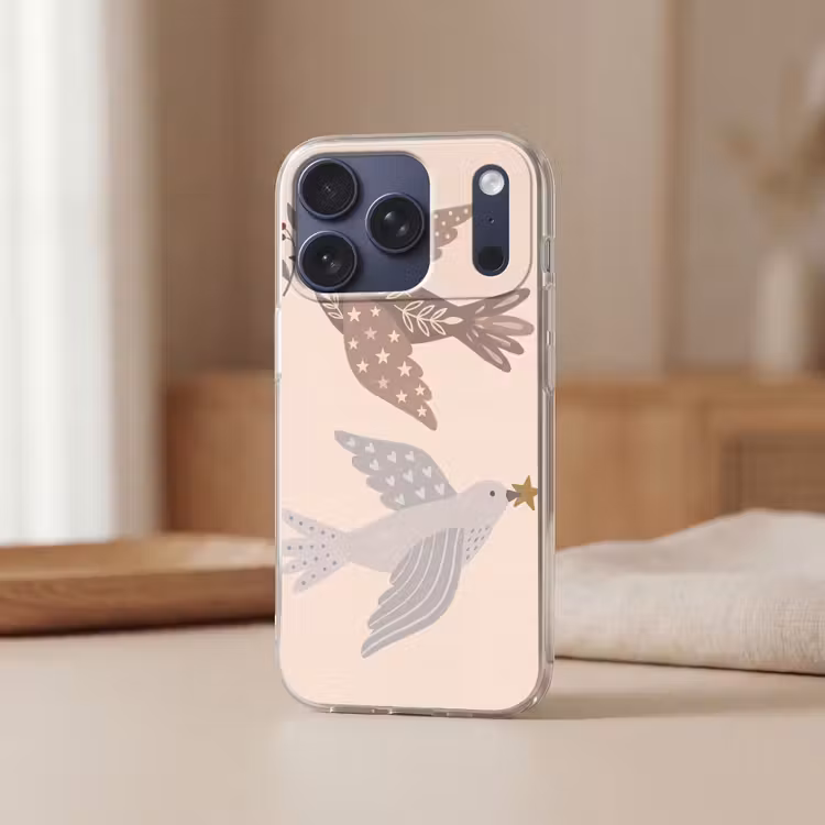 Telefoonhoesje - Vogel - Bessen - Natuur - Modern - Beige — 3