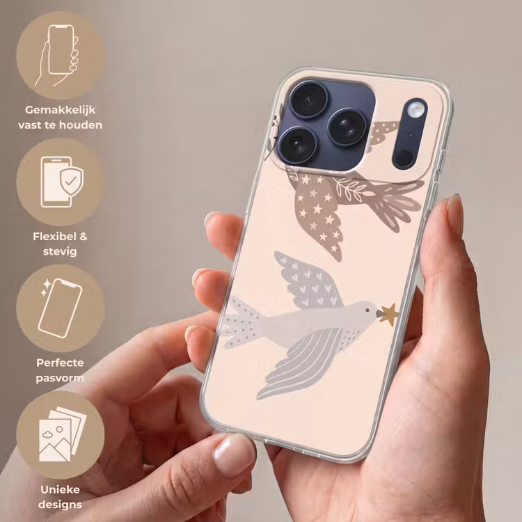 Telefoonhoesje - Vogel - Bessen - Natuur - Modern - Beige — 4