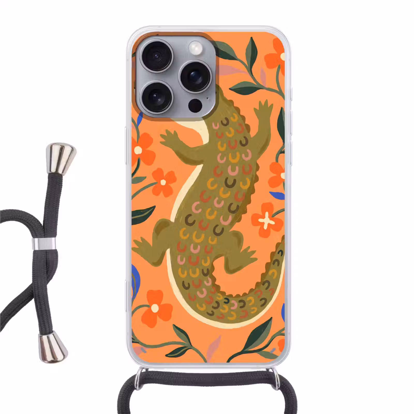 Telefoonhoesje met koord - Dieren - Bloemen - Oranje - Illustratie - Natuur — 1