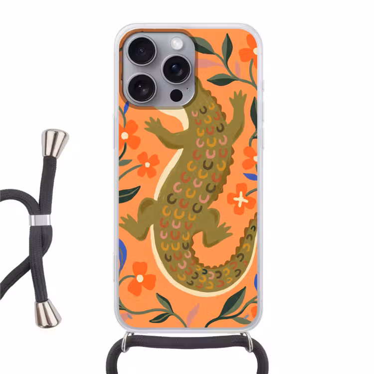 Telefoonhoesje met koord - Dieren - Bloemen - Oranje - Illustratie - Natuur — 1