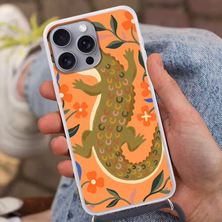 Telefoonhoesje met koord - Dieren - Bloemen - Oranje - Illustratie - Natuur — 2