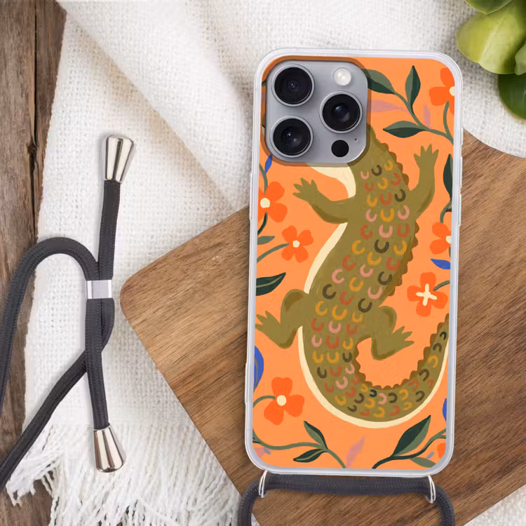 Telefoonhoesje met koord - Dieren - Bloemen - Oranje - Illustratie - Natuur — 3