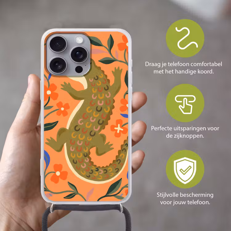 Telefoonhoesje met koord - Dieren - Bloemen - Oranje - Illustratie - Natuur — 4