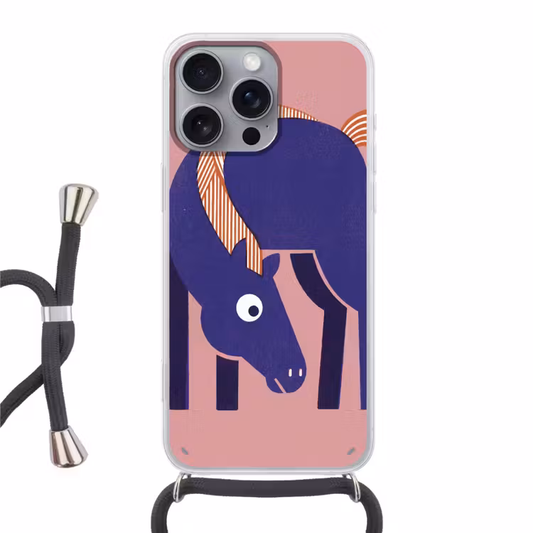 Telefoonhoesje met koord - Paard - Abstract - Dieren - Modern - Blauw — 1