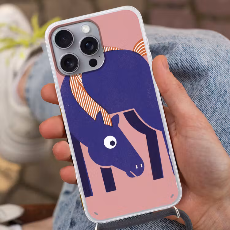 Telefoonhoesje met koord - Paard - Abstract - Dieren - Modern - Blauw — 2