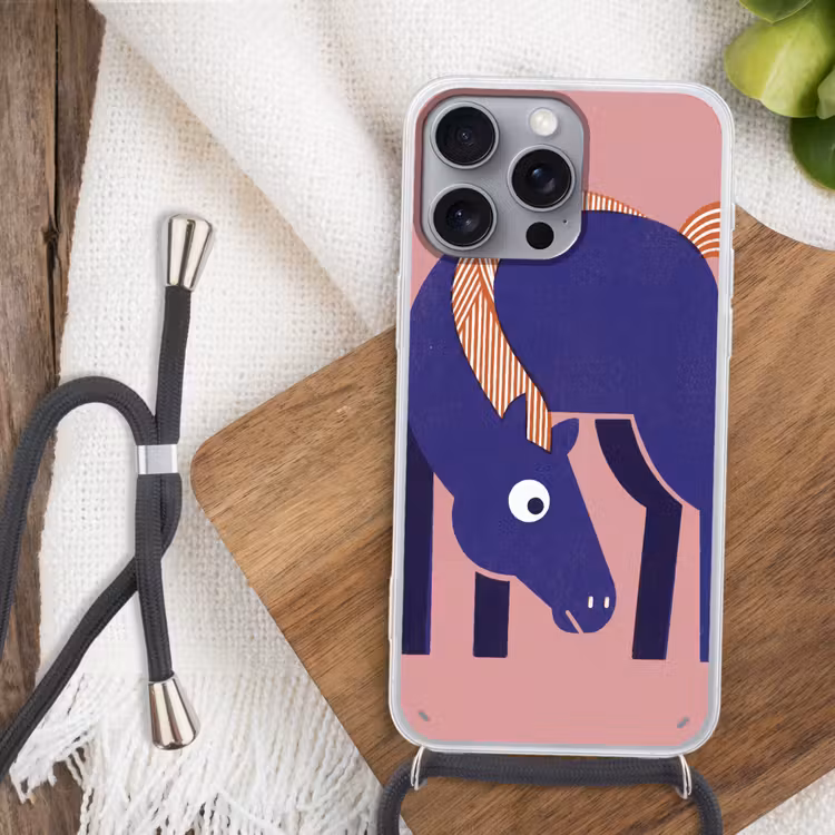 Telefoonhoesje met koord - Paard - Abstract - Dieren - Modern - Blauw — 3