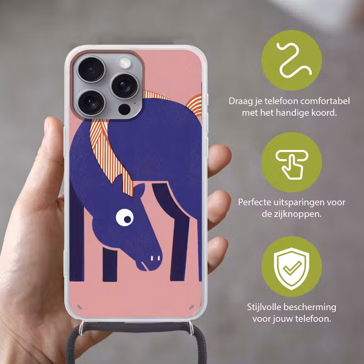 Telefoonhoesje met koord - Paard - Abstract - Dieren - Modern - Blauw — 4