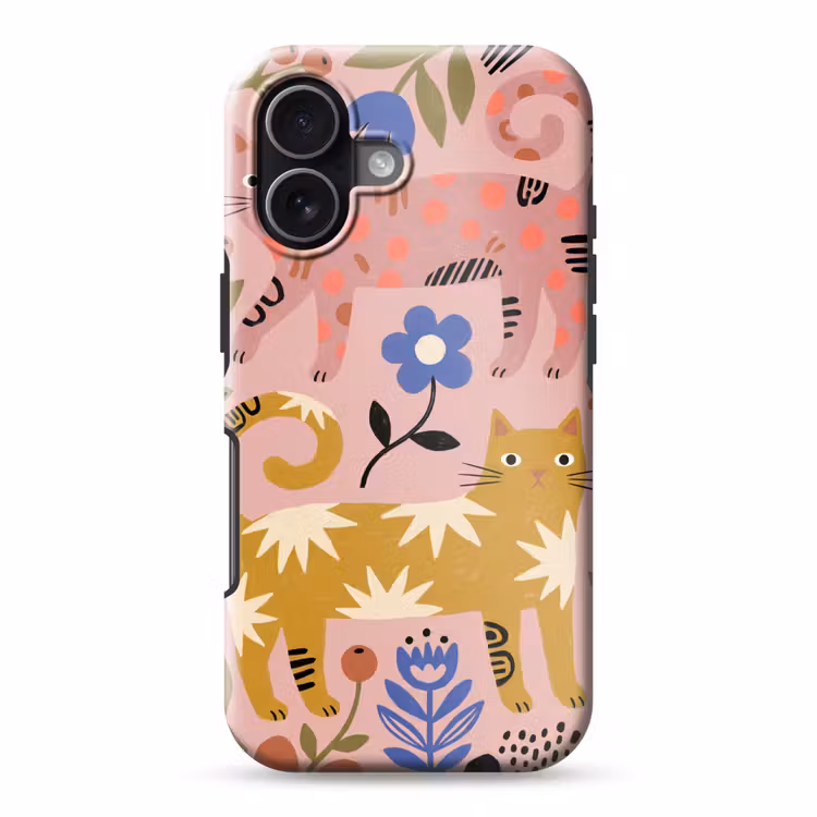 Telefoonhoesje Toughcase - Kat - Bloemen - Dieren - Modern - Roze — 1
