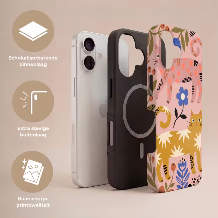 Telefoonhoesje Toughcase - Kat - Bloemen - Dieren - Modern - Roze — 3