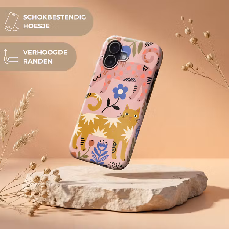 Telefoonhoesje Toughcase - Kat - Bloemen - Dieren - Modern - Roze — 5