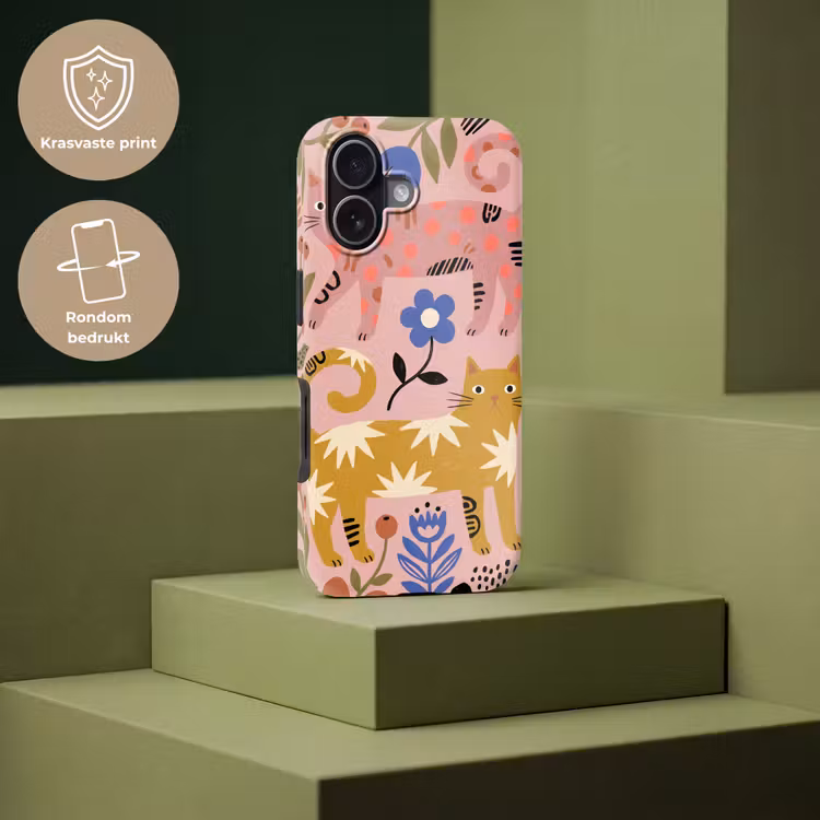 Telefoonhoesje Toughcase - Kat - Bloemen - Dieren - Modern - Roze — 7