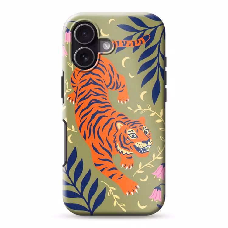 Telefoonhoesje Toughcase - Tijger - Bladeren - Dieren - Illustratie - Oranje — 1