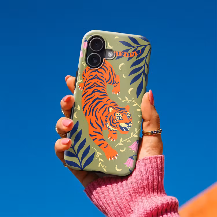 Telefoonhoesje Toughcase - Tijger - Bladeren - Dieren - Illustratie - Oranje — 2