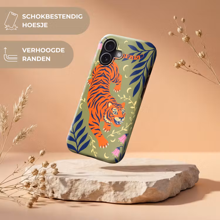 Telefoonhoesje Toughcase - Tijger - Bladeren - Dieren - Illustratie - Oranje — 5