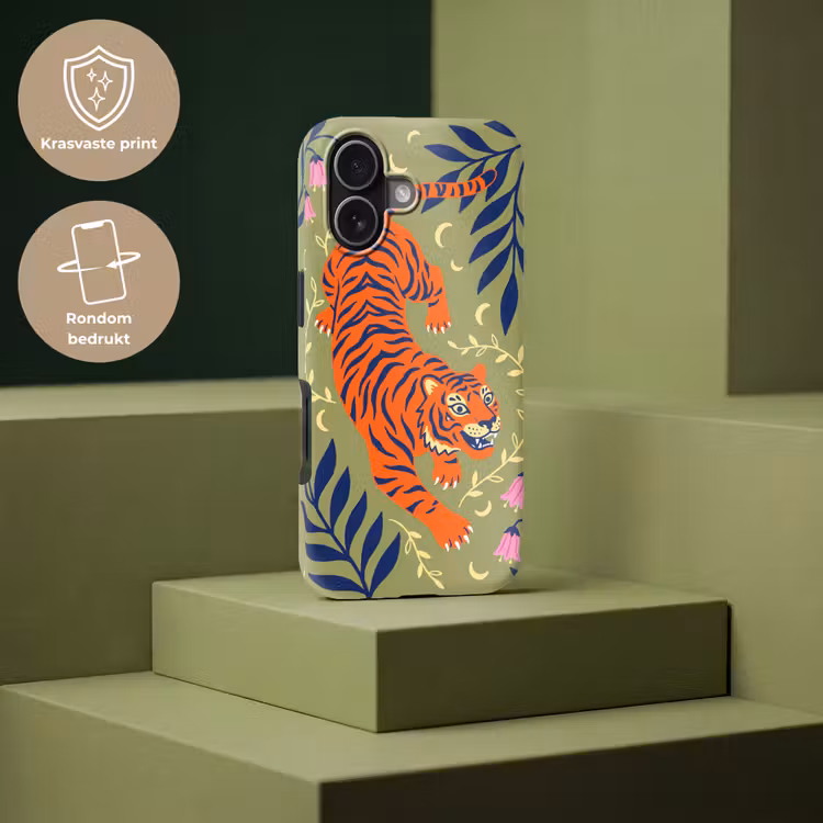 Telefoonhoesje Toughcase - Tijger - Bladeren - Dieren - Illustratie - Oranje — 7