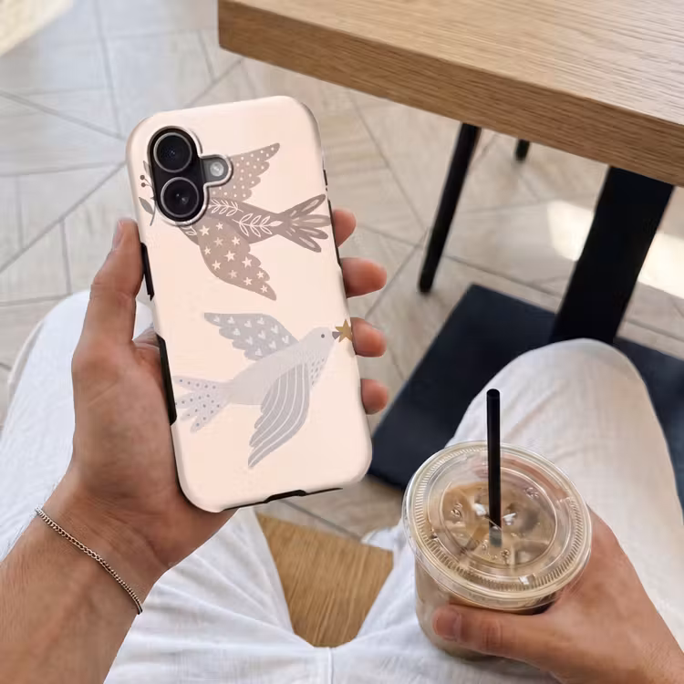 Telefoonhoesje Toughcase - Vogel - Bessen - Natuur - Modern - Beige — 4