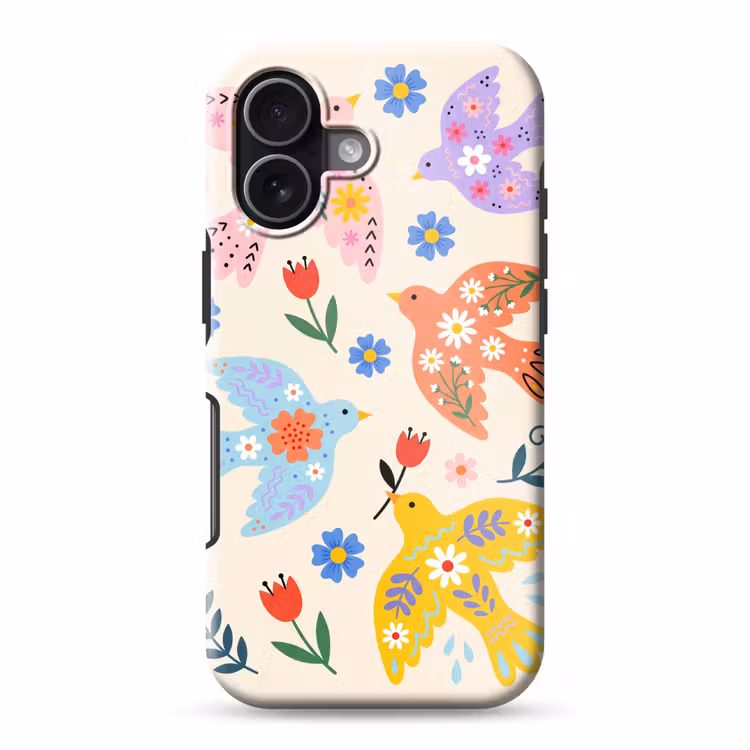 Telefoonhoesje Toughcase - Vogel - Bloemen - Folk - Kleurrijk - Dieren — 1