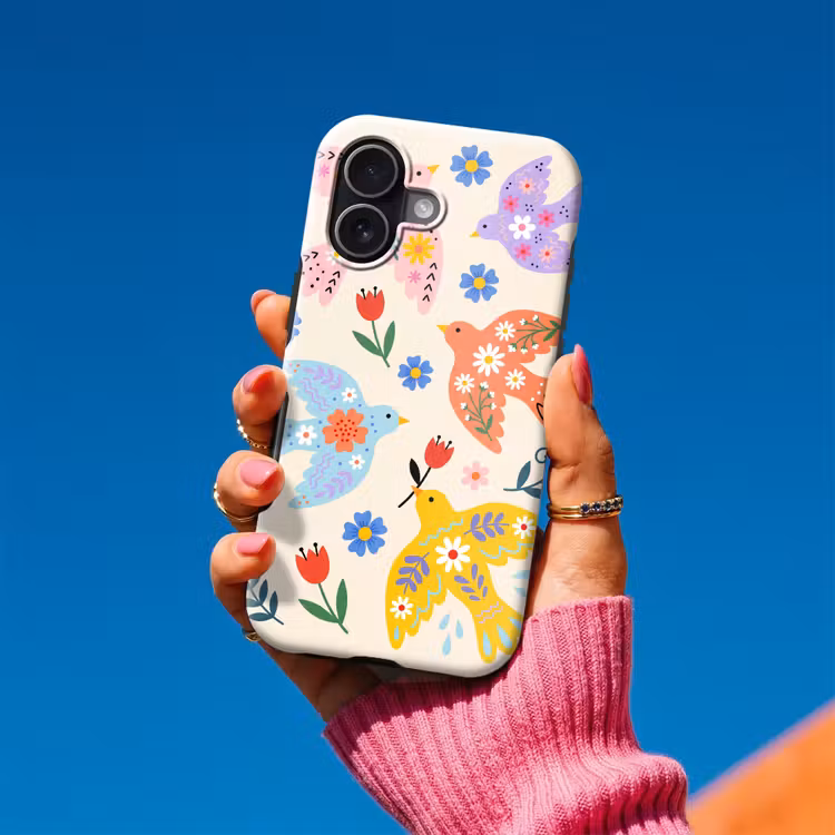Telefoonhoesje Toughcase - Vogel - Bloemen - Folk - Kleurrijk - Dieren — 2
