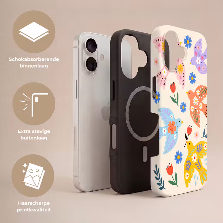Telefoonhoesje Toughcase - Vogel - Bloemen - Folk - Kleurrijk - Dieren — 3