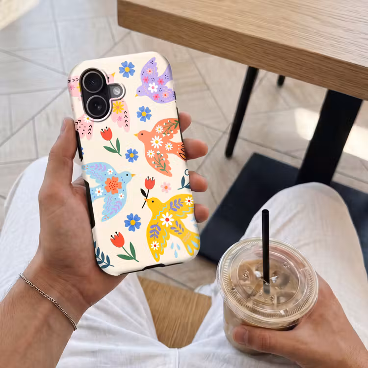 Telefoonhoesje Toughcase - Vogel - Bloemen - Folk - Kleurrijk - Dieren — 4