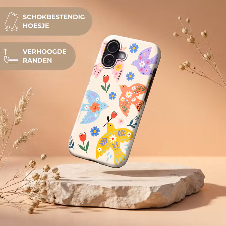 Telefoonhoesje Toughcase - Vogel - Bloemen - Folk - Kleurrijk - Dieren — 5
