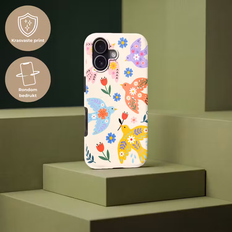 Telefoonhoesje Toughcase - Vogel - Bloemen - Folk - Kleurrijk - Dieren — 7