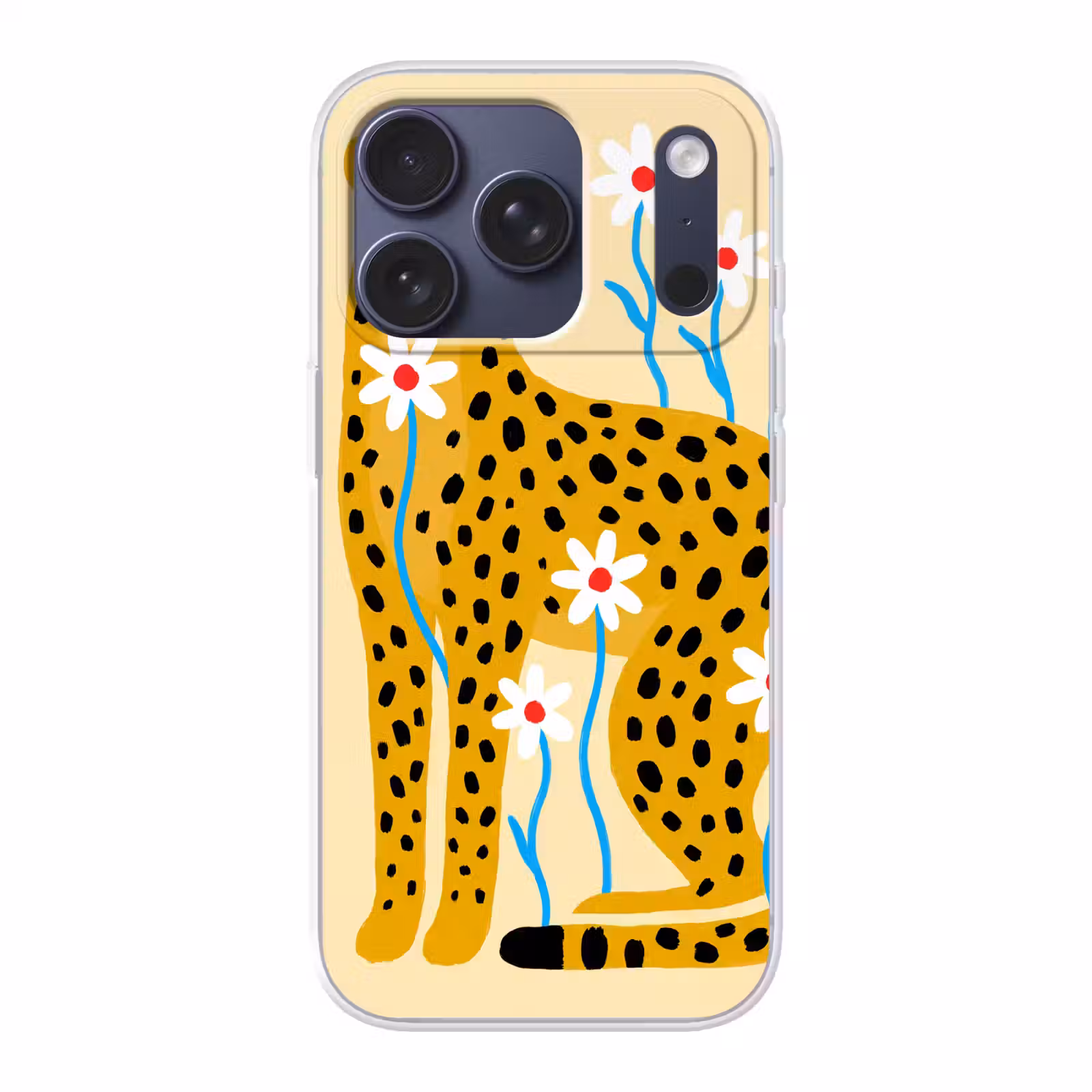 Telefoonhoesje - Dieren - Jachtluipaard - Bloemen - Modern - Geel — 1