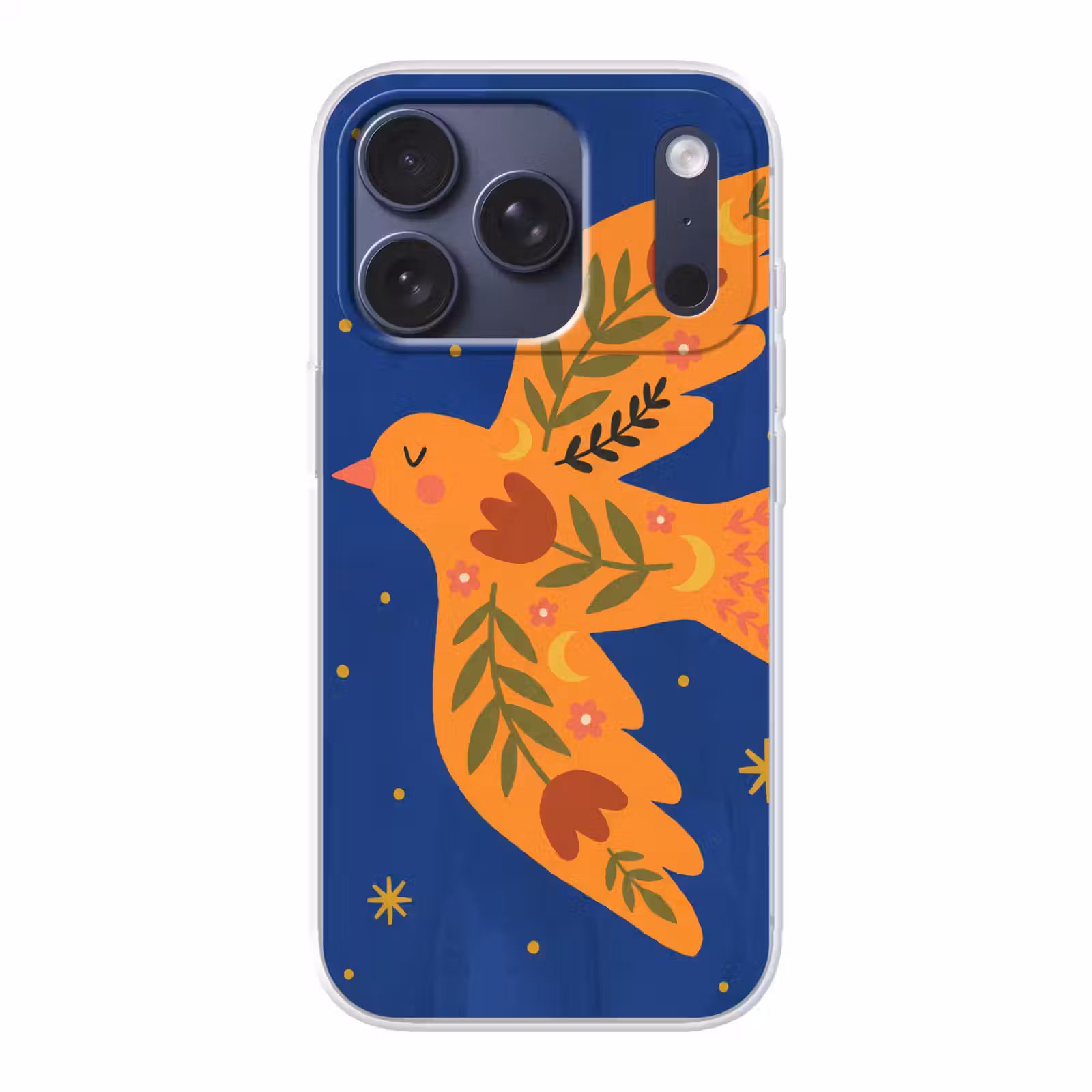 Telefoonhoesje - Vogel - Bloemen - Decoratief - Oranje - Blauw — 1