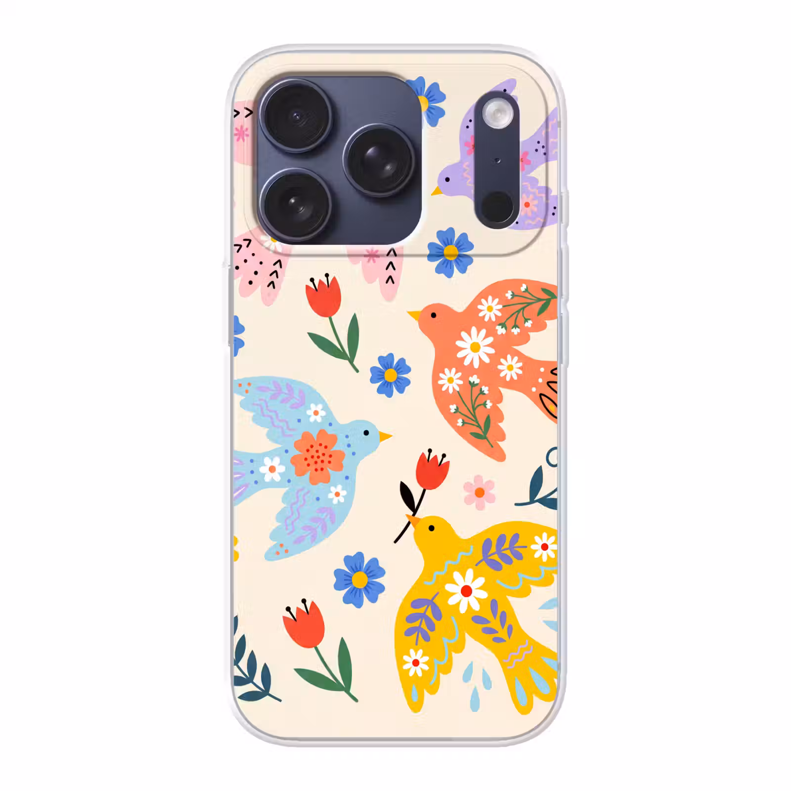 Telefoonhoesje - Vogel - Bloemen - Folk - Kleurrijk - Dieren — 1