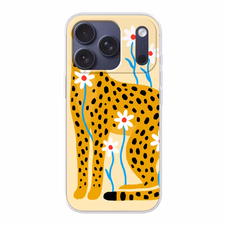 Telefoonhoesje - Dieren - Jachtluipaard - Bloemen - Modern - Geel — 1