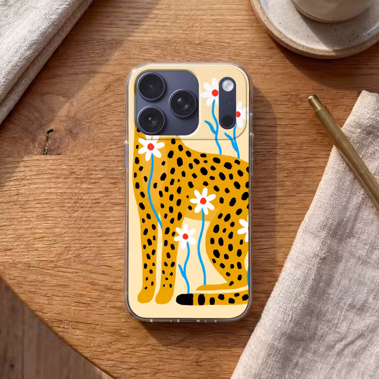 Telefoonhoesje - Dieren - Jachtluipaard - Bloemen - Modern - Geel — 2
