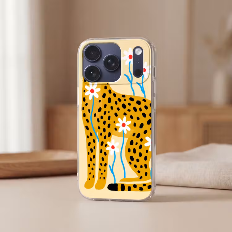 Telefoonhoesje - Dieren - Jachtluipaard - Bloemen - Modern - Geel — 3